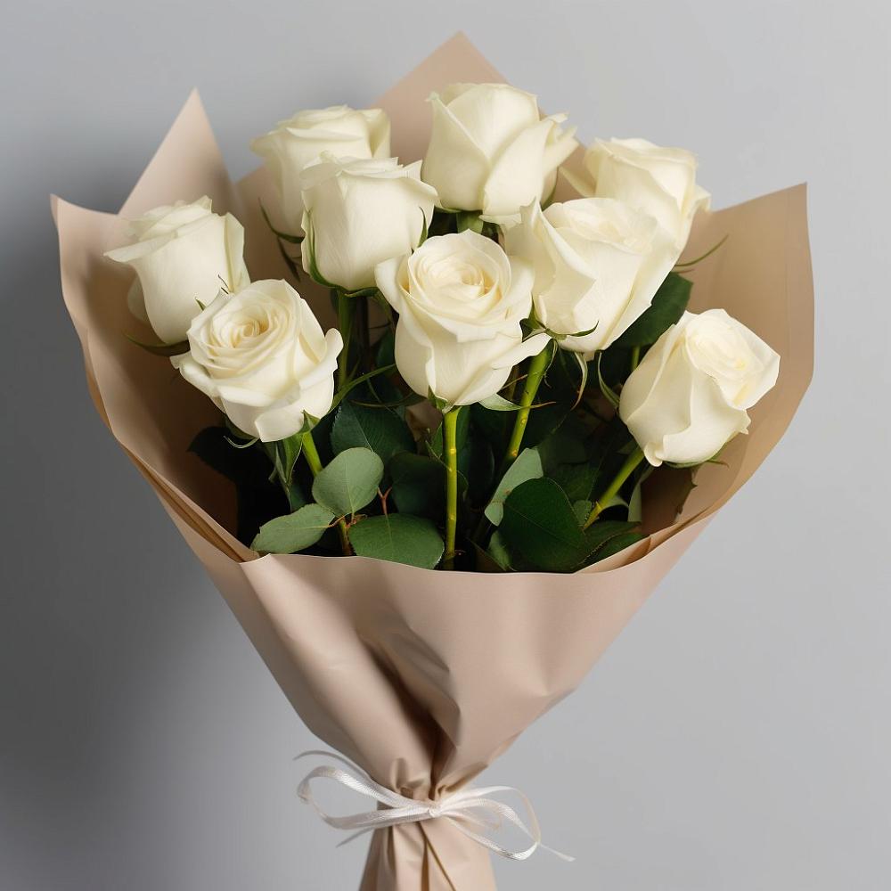 Букет 9 Белых роз Эдлесс Лав в Трубичино