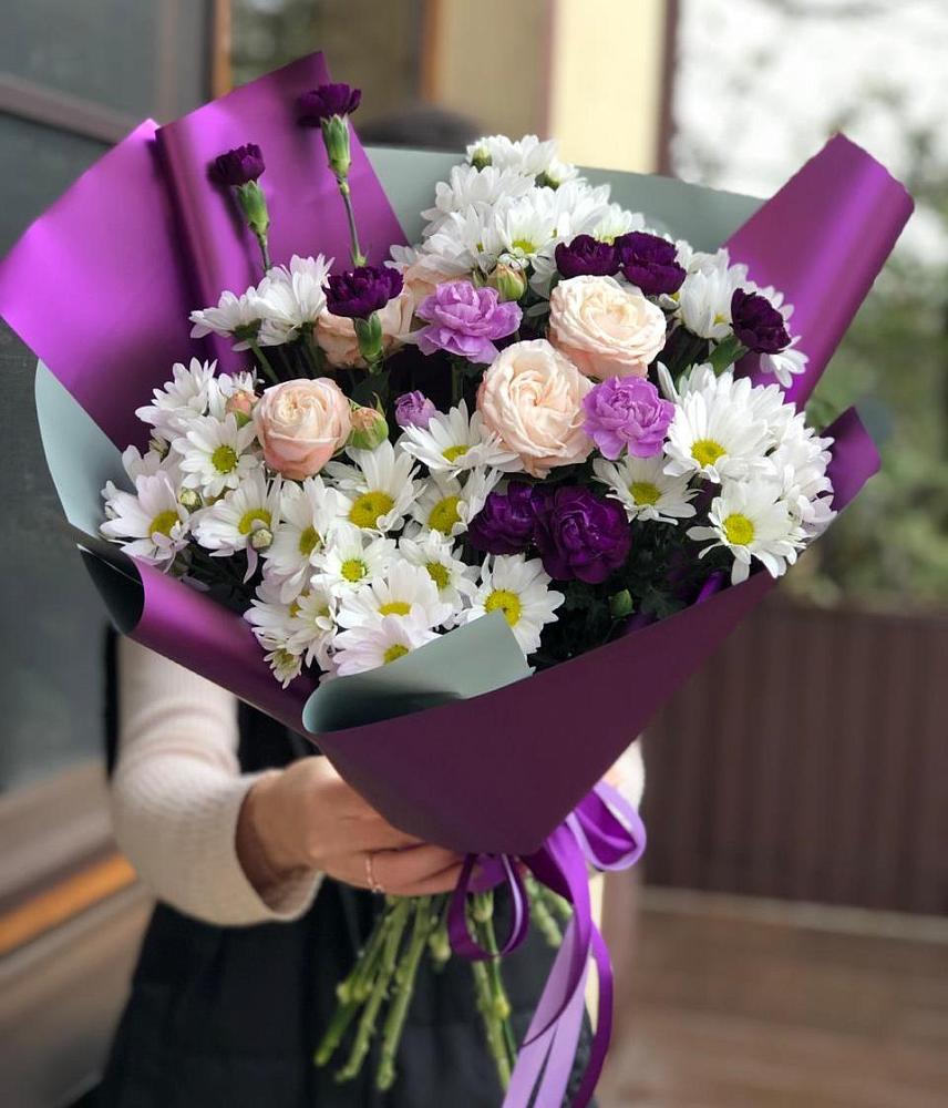 Букет цветов из: Хризантемы, Гвоздики и Розы в Трубичино