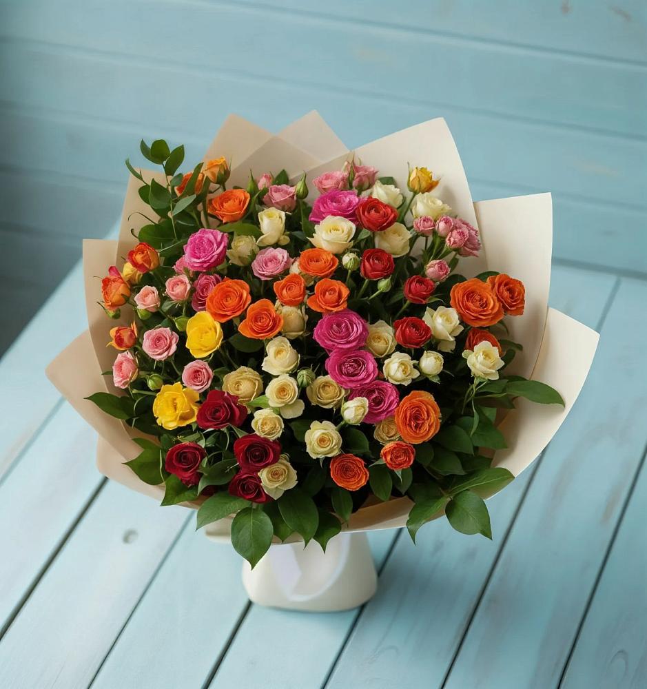 Букет Микс из разноцветных кустовых роз в Трубичино