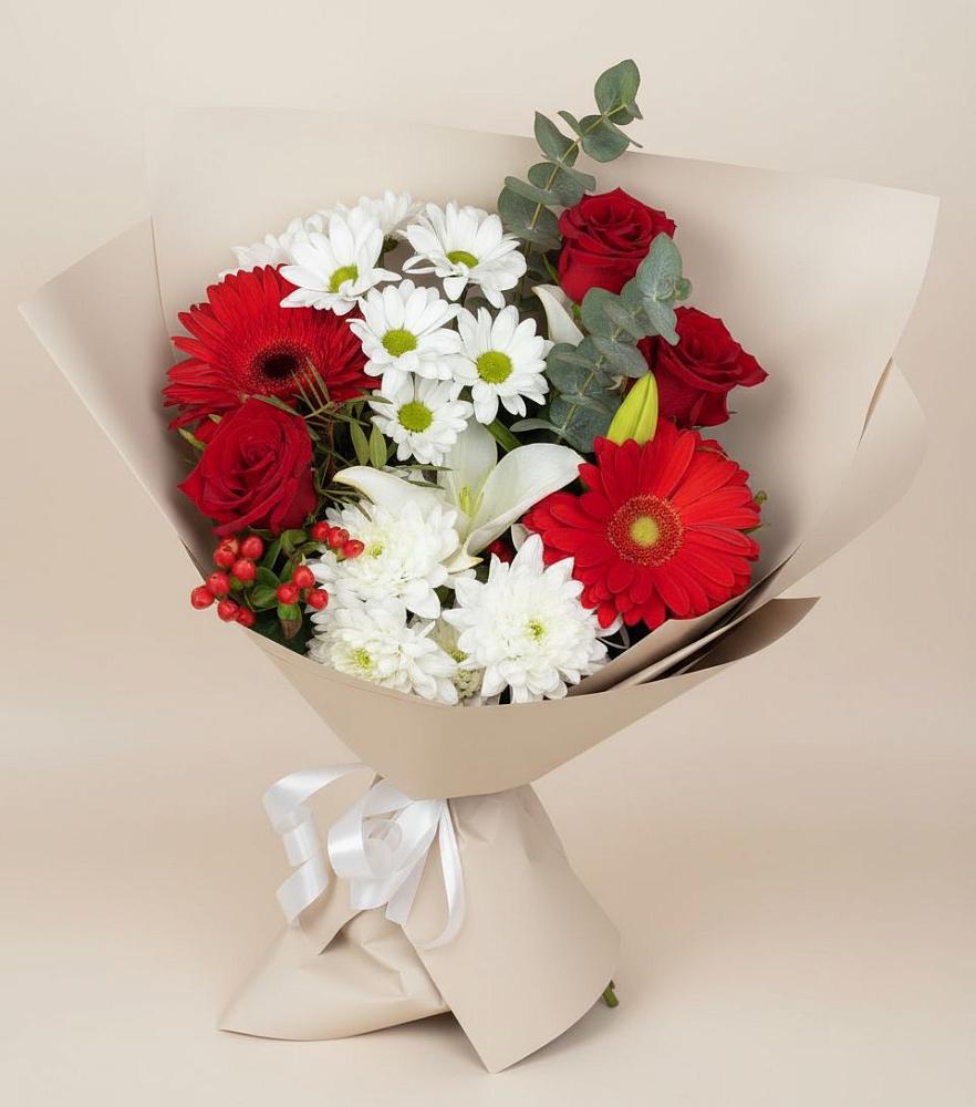 Букет цветов из: Розы, Хризантемы, Герберы и Лилии в Трубичино